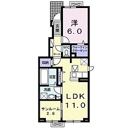 メルベイユ2 1LDKの間取図画像