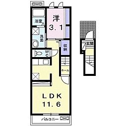 リバーサイドガーデン 1LDKの間取図画像