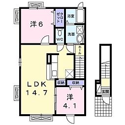 オークウェルス1 2LDKの間取図画像