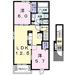 サンヒルズＡ 2階2LDKの間取り