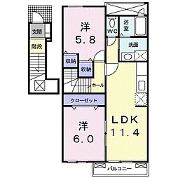 サンライズヒルズ 2LDKの間取図画像