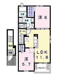 エスポワール3 2LDKの間取図画像