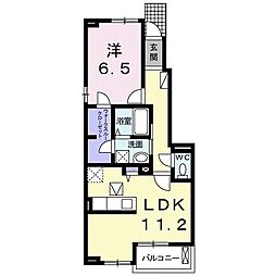 アクアルーチェ大財I 1階1LDKの間取り