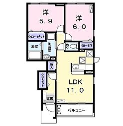 サンパティーA 2LDKの間取図画像