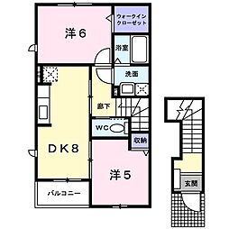 ソアリオン悠Ｂ 2階2DKの間取り