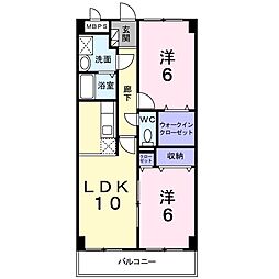 リジェールアビタシオン 1階2LDKの間取り