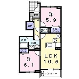 ラ・ルーチェ1 2LDKの間取図画像