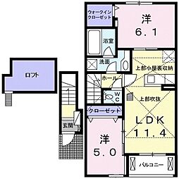 クレインズＢ 2階2LDKの間取り