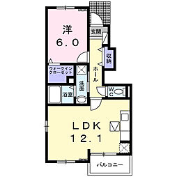 エレガンシアF 1LDKの間取図画像