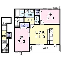 ウェステールコートN棟 2LDKの間取図画像