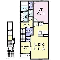 ラーナカーサB 1LDKの間取図画像
