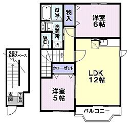 コンシェールＭ 2階2LDKの間取り