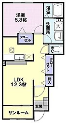 ベルアルモニーA 1LDKの間取図画像