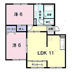 アップルハウスK 2LDKの間取図画像