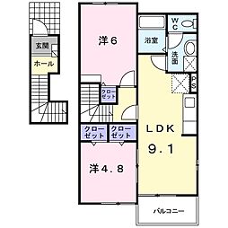 シャルマン1 2DKの間取図画像