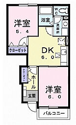 レジデンスウッズ2 2DKの間取図画像