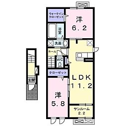 プラウド横田3 2LDKの間取図画像