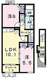 コペル南安長 2階2LDKの間取り