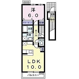 ラフレシール 2階1LDKの間取り