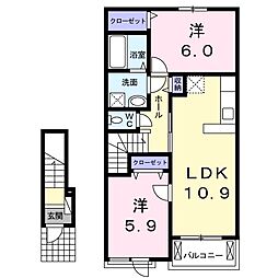 グランディールB 2LDKの間取図画像