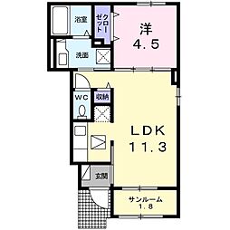 フローラ緑が丘 1LDKの間取図画像