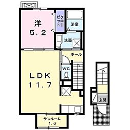 シャルマンIV 2階1LDKの間取り