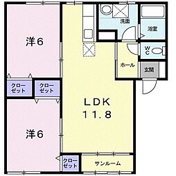 サンセールモンド1 2LDKの間取図画像