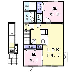 パレス吉元6 2LDKの間取図画像