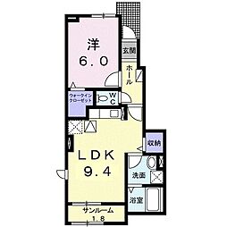 フェリス　ガト　Ａ 1階1LDKの間取り