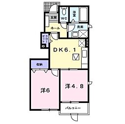 アグネス　I 1階2DKの間取り