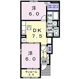 アバンダントライフB 2DKの間取図画像