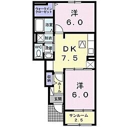 メゾンシュシュ 2DKの間取図画像