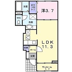 プライア五月1 1LDKの間取図画像