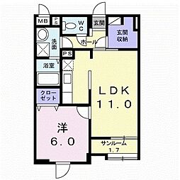 エーブルハイツあゆつぼ 1LDKの間取図画像