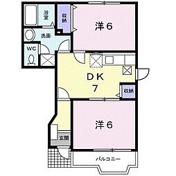 リバーサイドシモダ 1階2DKの間取り