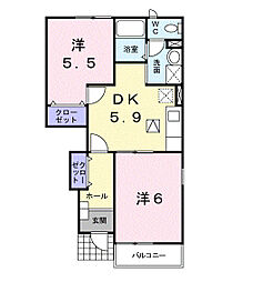 バーミィ 1階2DKの間取り