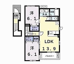 Ｅａｓｔ　ＨｉｌｌｓI 2階2LDKの間取り