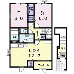 スパシアスW棟 2LDKの間取図画像