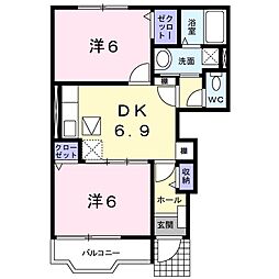 ヴィラローエングリン 2DKの間取図画像