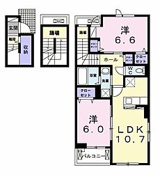 ラ・カーサ・フェリーチェA 2LDKの間取図画像