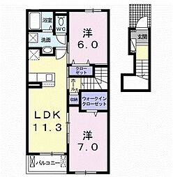 ブルックサイドあさぎりA 2LDKの間取図画像