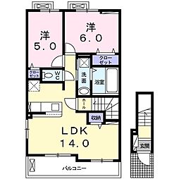 サニーテラス 2LDKの間取図画像