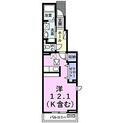 サンリット 1階ワンルームの間取り