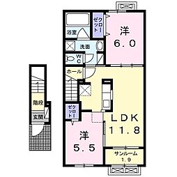 タカオカ・シュロス 2階2LDKの間取り
