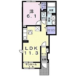ニューセンチュリー21A 1LDKの間取図画像