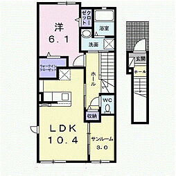 ル・クルールII 2階1LDKの間取り