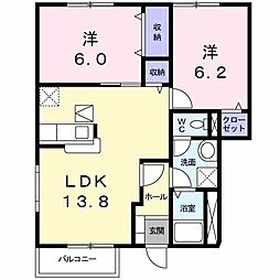 サンシェールB 2LDKの間取図画像