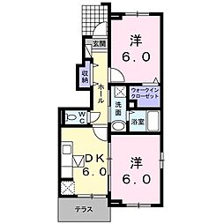 アンジュ夏海 2DKの間取図画像