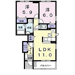 ヴィラカリーノ 2LDKの間取図画像