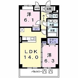 クルトゥーラガーデン 2LDKの間取図画像